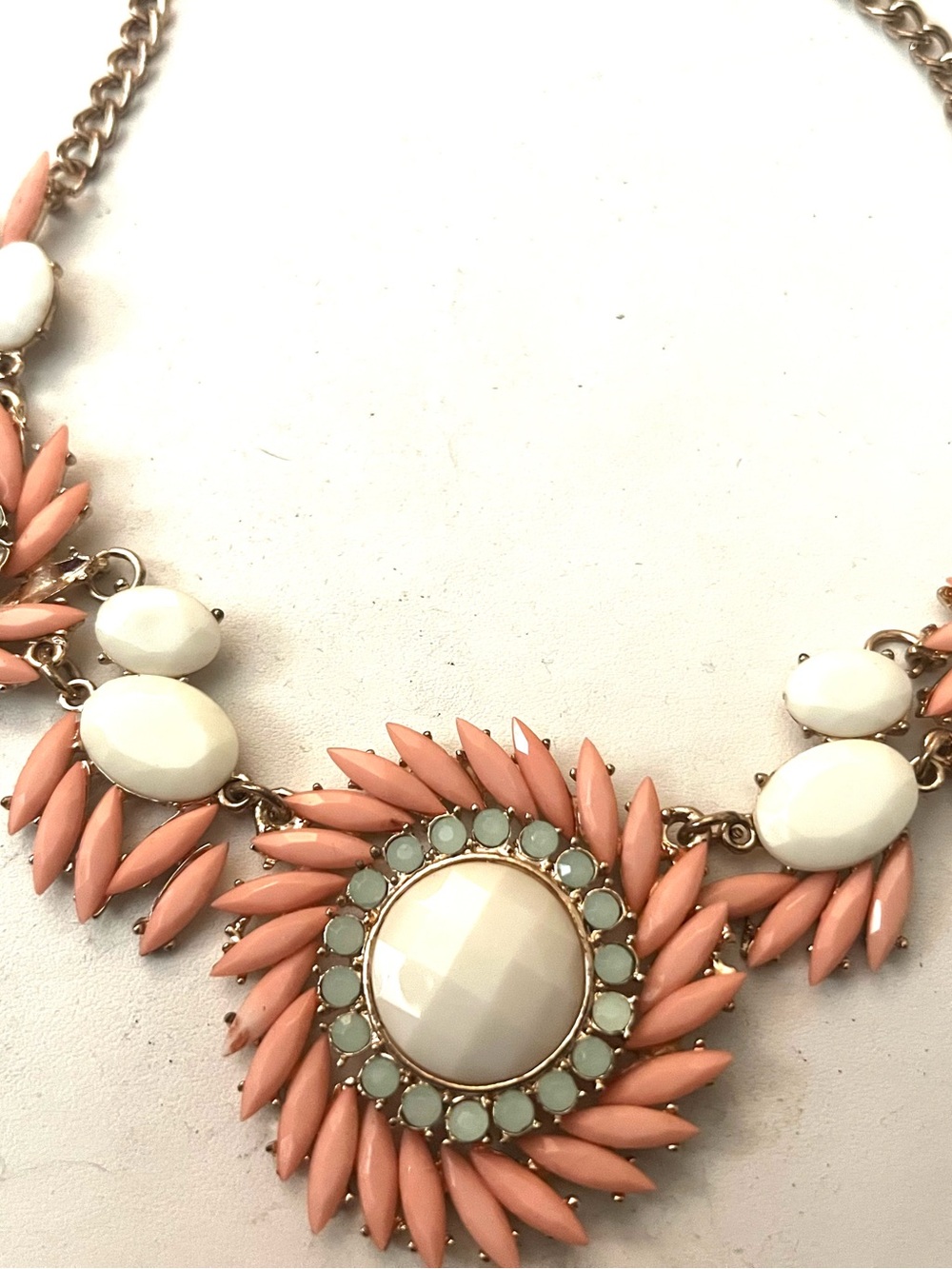 Statement Peach and White Floral Collar Necklace
